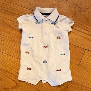 Little Me White One Piece with Colorful Cars